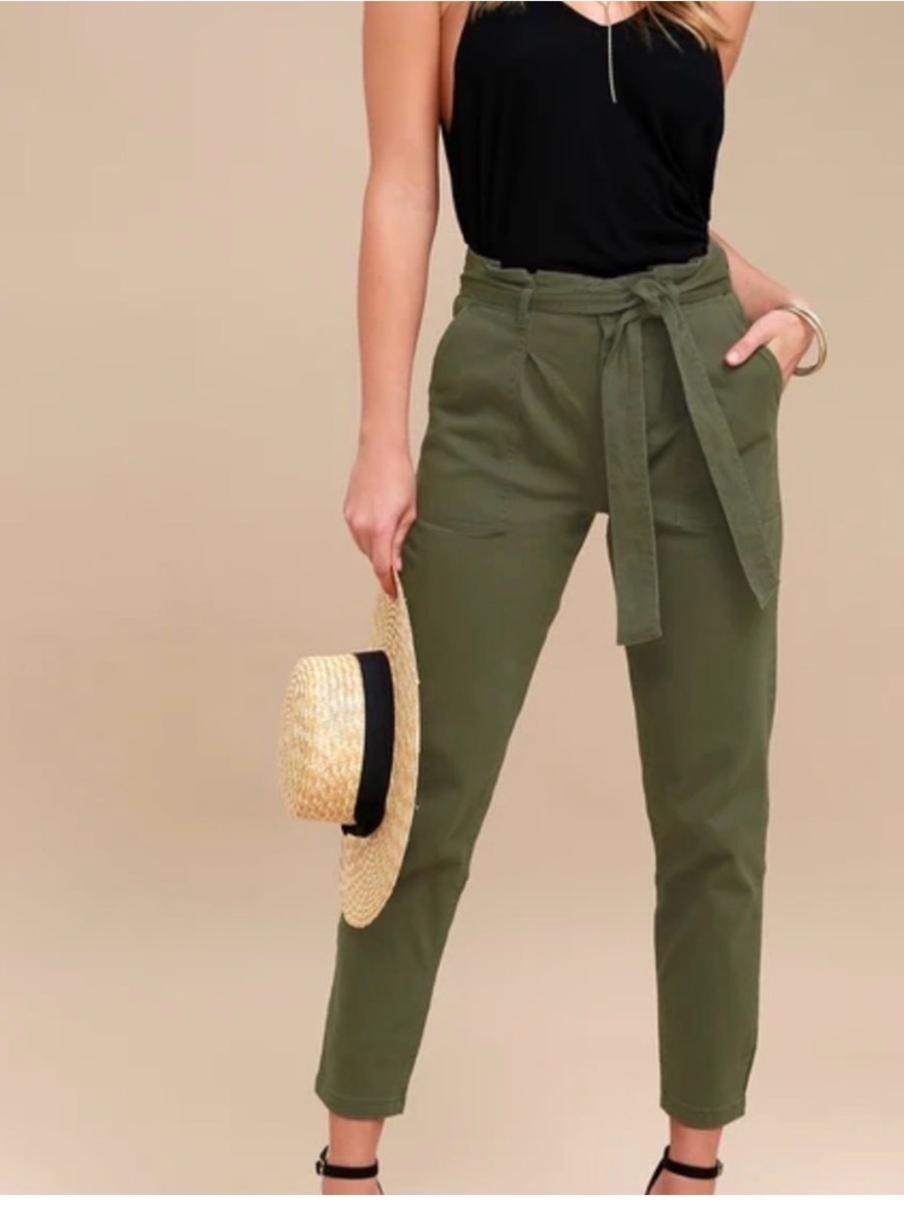 Lulu's Olive Tie-Waist Cropped Pants